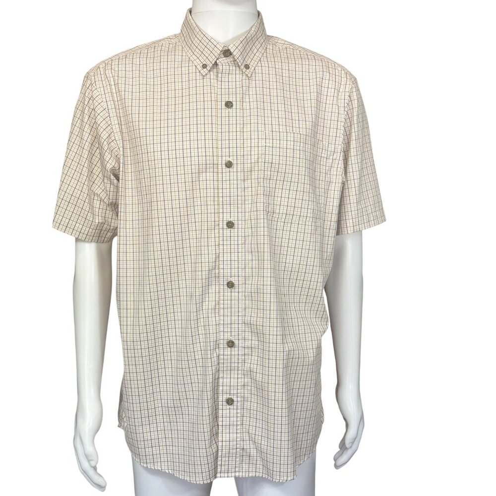 RedHead Mens Short Sleeve Button-Down Plaid Shirt Beige/Brown Cotton Size L